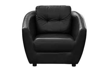 Black leather armchair isolated.