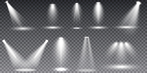 Obraz premium Scene illumination collection, transparent special effects. Bright lighting with spotlights.