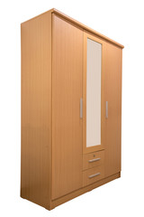 Wooden wardrobe with mirror isolated.