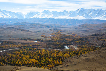 Fototapeta premium View of autumn mountain North-Chuya ridge of Altai Republic, Russia.