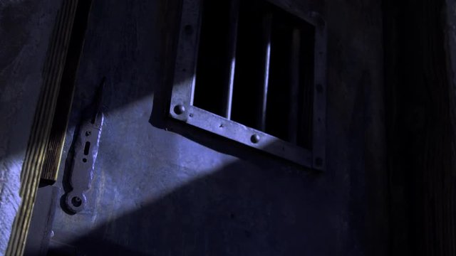 Old west jail door moonlight tilt down from window to lock
