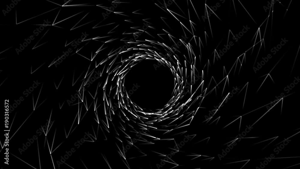 Poster abstract background with animation of white geometric shapesin and abstract futuristic tunnel with l