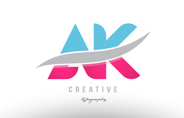 ak a k blue pink modern alphabet letter logo combination icon design