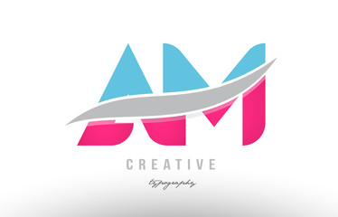 Fototapeta na wymiar am a m blue pink modern alphabet letter logo combination icon design