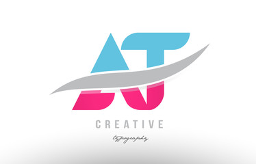 at a t blue pink modern alphabet letter logo combination icon design