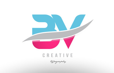 bv b v blue pink modern alphabet letter logo combination icon design