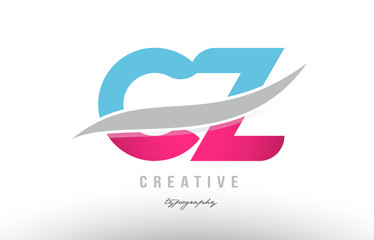 cz c z blue pink modern alphabet letter logo combination icon design