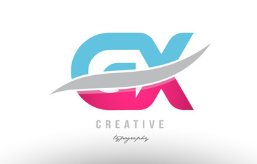 gx g x blue pink modern alphabet letter logo combination icon design
