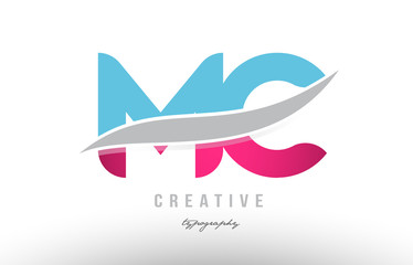 mc m c blue pink modern alphabet letter logo combination icon design