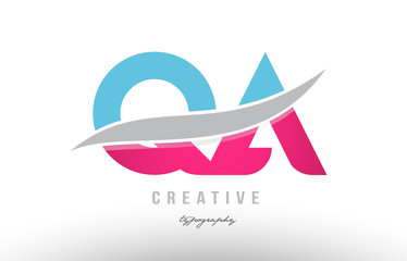 qa q a blue pink modern alphabet letter logo combination icon design