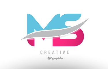 ms m s blue pink modern alphabet letter logo combination icon design