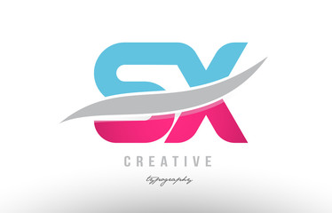 sx s x blue pink modern alphabet letter logo combination icon design