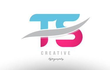ts t s blue pink modern alphabet letter logo combination icon design