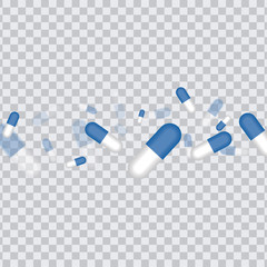 Fly out blue pills medication concept isolated in transparent background