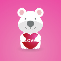 Bear bring heart balloon with love text in the middle. Illustration of love and valentine day