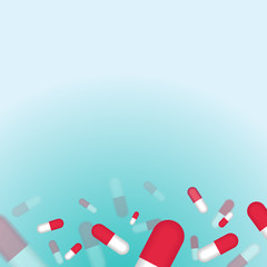 Fly out red pills medication concept isolated in soft blue color background