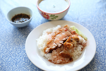 Crispy roast pork with rice , Thai food