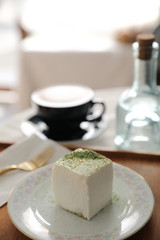 Fototapeta na wymiar Green tea Macha cake japanese style dessert