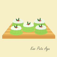 Naklejka premium Kue Putu Ayu with grated coconut on top, Indonesian traditional cake. Indonesian traditional dessert cartoon vector