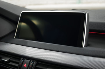 Modern car detail. Screen multimedia system.