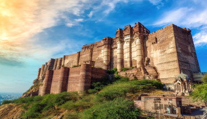 Ancient Mehrangarh Fort at Jodhpur, Rajasthan India.