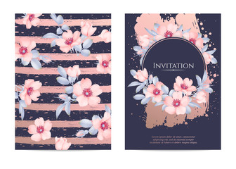 Wedding invitation with wild rose flowers
