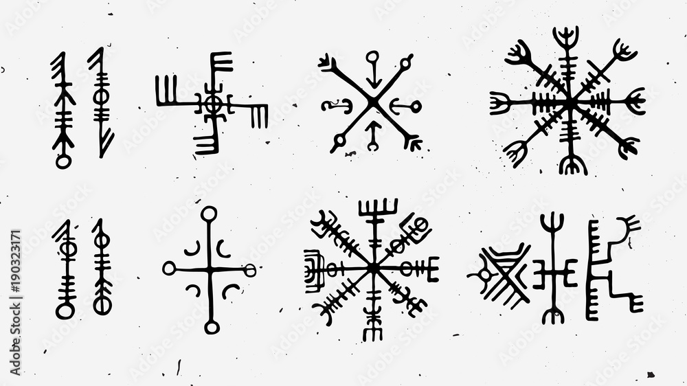 Canvas Prints futhark norse islandic and viking runes set. magic hand draw symbols as scripted talismans. vector s