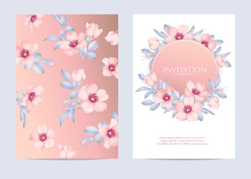 Wedding invitation with wild rose flowers