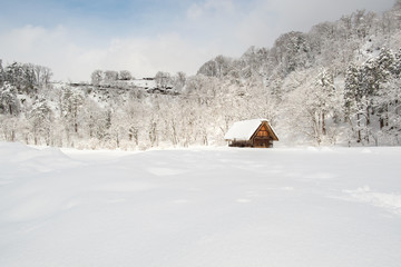 Historic Villages of Shirakawa-go, Japan in snowy day.