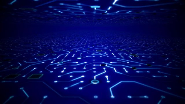 Endless Travel Through Deep Blue Circuitboard Environment Background Loop