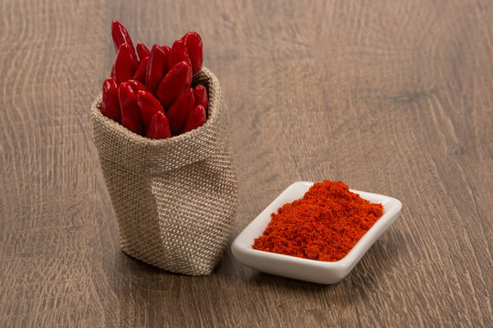 Red chili pepper with chili powder