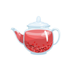 Natural herbal tea in a glass transparent teapot with aroma herbs vector Illustration