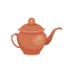 Brown ceramic teapot, kitchenware vector Ilustration