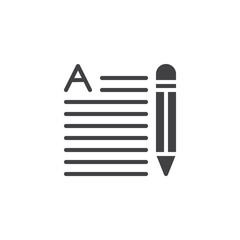 Text font and pen icon vector, filled flat sign, solid pictogram isolated on white. Symbol, logo illustration.