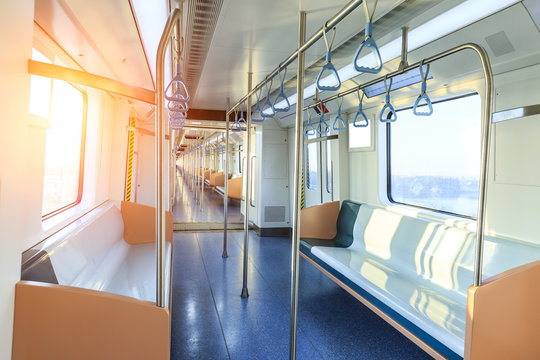 Fototapeta empty metro train interior scene in shanghai,China