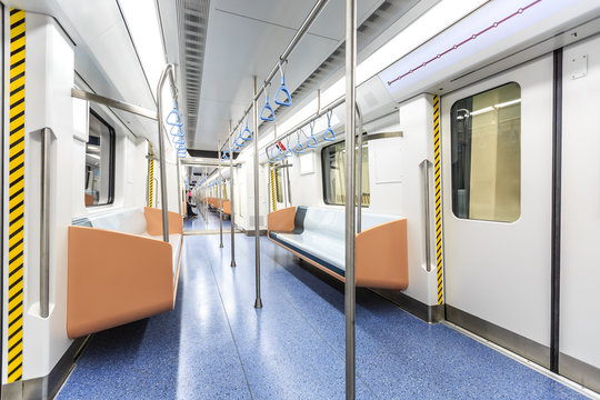 empty metro train interior scene in shanghai,China