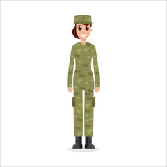 Obraz premium Woman US Army soldiers in camouflage. Vector illustration.