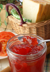 Strawberry jam on a knife 