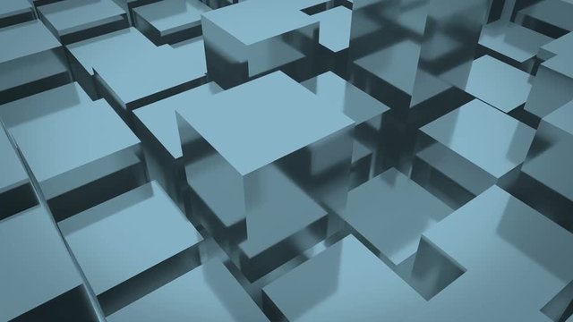 4k,abstract 3d blue metal cubes animation background.