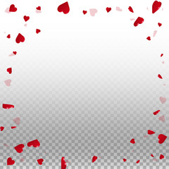 3d hearts valentine background. Round random frame on transparent grid light background. 3d hearts valentines day original design. Vector illustration.
