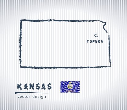 Kansas vector chalk drawing map isolated on a white background