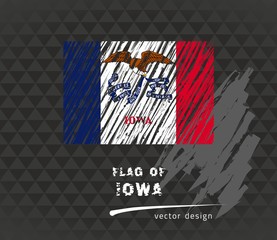 Iowa flag, vector sketch hand drawn illustration on dark grunge background
