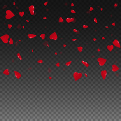 3d hearts valentine background. Top gradient square on transparent grid dark background. 3d hearts valentines day awesome design. Vector illustration.