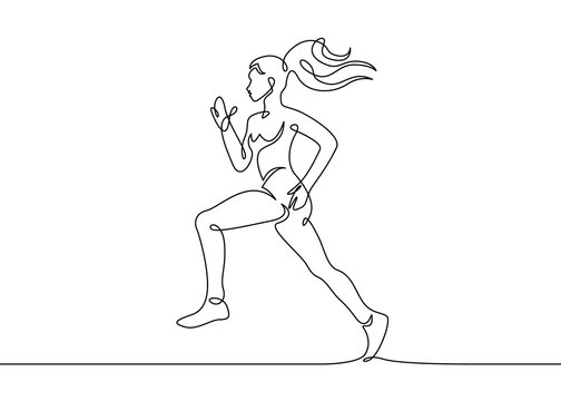 Continuous one drawn line  girl runner