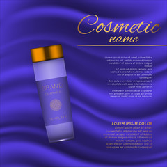 Vector 3D cosmetic illustration on a soft silk background. Beauty realistic cosmetic product design template.