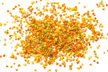 Honey bee pollen isolated on white background. top view