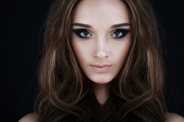 Fototapeta premium Curly Hair Woman. Beautiful Face