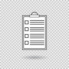 Ckecklist icon with shadow. Vector blank. Clipboard with empty checkboxes