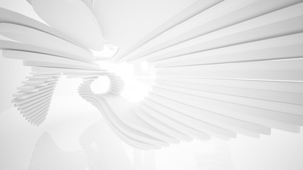 Abstract white parametric interior  with window. 3D illustration and rendering.