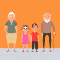 Family with kids face painting vector illustration